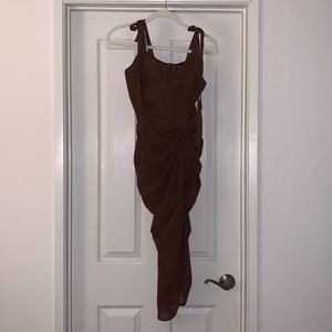 Chocolate Underwire Detail Draped Midi Dress